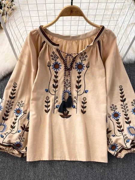 Camicette femminili Hikigawa chic Fashion Spring National Style National Vintage Shirts Casual All Match O Neck Pullover Blouse Tops Mujer