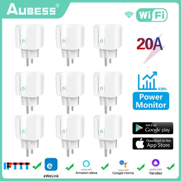 Plugs Ewelink wifi smart plug 20a socket smart con funzionalità di distribuzione del monitoraggio dell'alimentazione lavoro vocale con Alexa Google Home Yandex