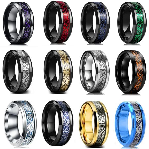 Bande 20 colori uomini gioielli rosso blu nero Dragone intarsio Fit anelli in acciaio inossidabile per matrimonio 8 mm