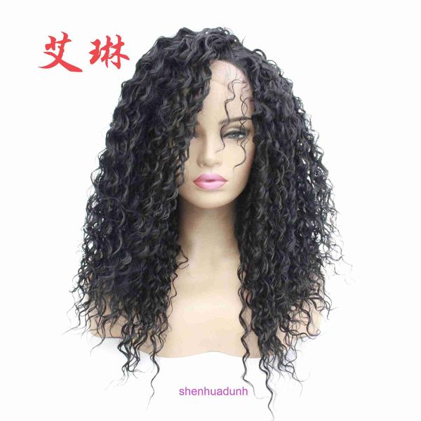 Perucas de moda por atacado Cabelo para mulheres Bubble preto da moda Face pequeno cacheado com fibra sintética de renda Half Hand Hook Wig Cabeça Novo modelo