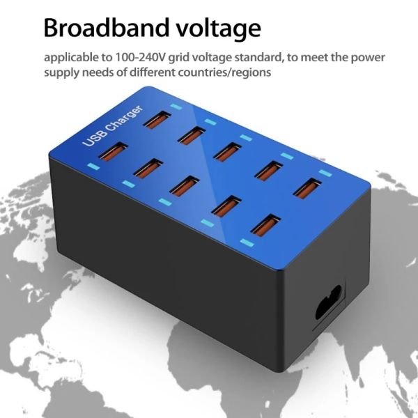 Hubs 10Port Multiport Desktop USB Caricatore a parete USB Adattatore di alimentazione per mozzi per 11/11 Pro/xr/x/xs e altro ancora