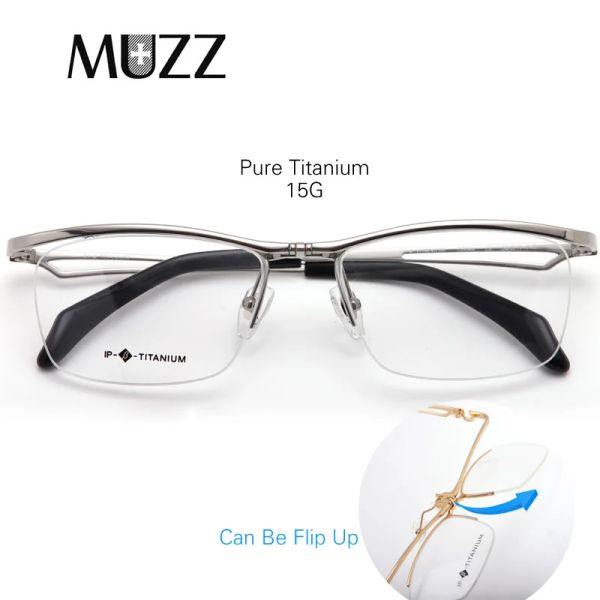Rahmen IP Pure Titanium Männer Brille Halbrahmen Business Square Flip Up EyeGlass Frames Myopia Hyperopia verschreibungspflichtige Brille Brillen Brillen
