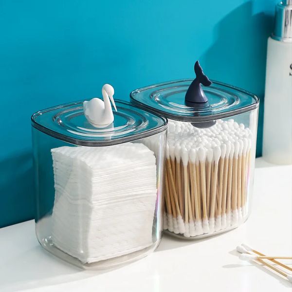 Bins Maquiagem de baleia Algodão Algodão Organizador Desktop Cotton Swab Storage Box Caixa de joalheria de jóias de recipientes cosméticos Caixa