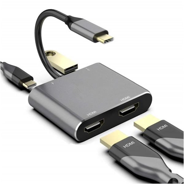 Hubs 4in1 Typec Docking Station zu HDMI*2 4K USB3.0 PD Schnelllades Dual -Bildschirm Erweitern Sie den USB -C -Hub -Konverter.