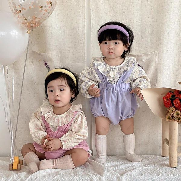 Giyim Setleri 2024 Bahar Sonbahar INS BIYK BIYL 2 PCS Giysileri Seti Pamuk Çiçek Fırfır Üstleri Askı Romper Takım Bebek Kıyafetleri