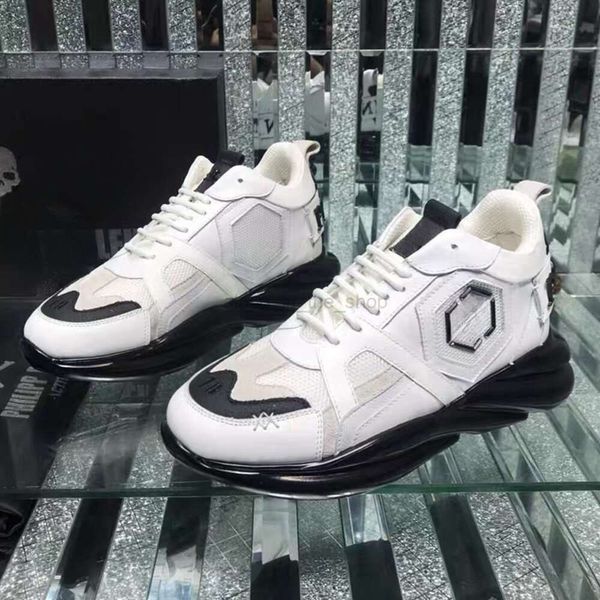 Männerschuhe Luxusdesigner Scarpe Plein Casual Sneakers Herren in Plein Schuh Cowide Patchwork Farbe Kontrast weicher Sohle Stoßdämpfung Outdoor Daddy Schuhe