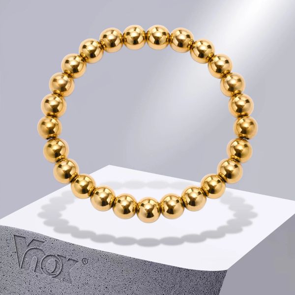 Strands Vnox Gold Colore in acciaio inossidabile Bracciale per donne, bracciale a sfera classico Bracciale elastico elastico gioielli da polsi elastici