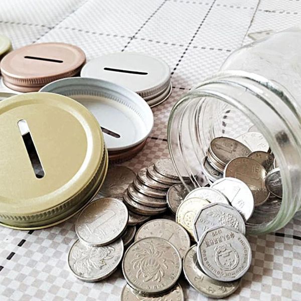 Depolama Şişeleri 20 PCS Mason Piggy Bank Kapak Para Yuvası Kapakları Uyandırma Kavanozları Kapak Sızdır Yalıtısı Canning Kapakları Uygun Tin Plaka Aksesuarları Çocuk