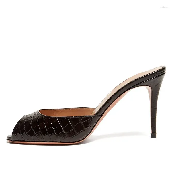 Slippers serpentine patente de couro feminino de camurça faux zapatillas de mujer steletto calcanhar sapatos de mulheres abertos de dedão femme ete