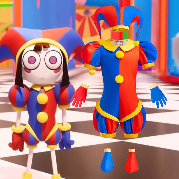 Cartoon Clown Cosplay insgesamt Kinder Patchwork Puffhülle Halloween Performance Joker Joker -Oversuiten Magische digitale Zirkus Kostüme Onepiece Z7848