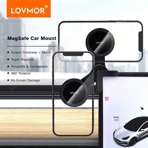 O telefone celular monta os suportes para Tesla Mount Mount Magsafe Modelo Magnético 3 y x S Accessories Flip Tampa de bloqueio de tela Phone para iPhone 15 14 13 12 Y240423