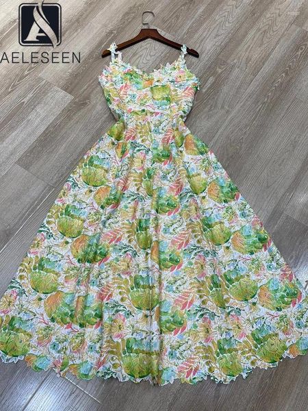 Повседневные платья aeleseen высококачественные летние платья Женские спагетти ремешок с цветочным принтом V-образное вышивание Слим элегантный длинный праздник