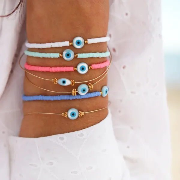 Strands Herlook Shell Mal Eye Bracelets Boho Jóias para Mulheres Y2K Acessórios Heishi Disco Pulseas Polímero de argila Polêmea de argila