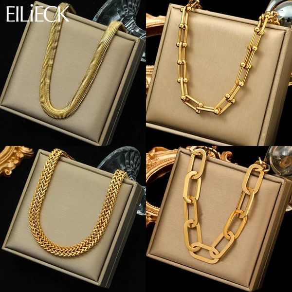 Ketten Eilieck 316L Edelstahl Gold Farbe Dicke Halskette für Frauen Mode Halshalskette wasserdichte Schmuck Geschenkkragen Bijoux