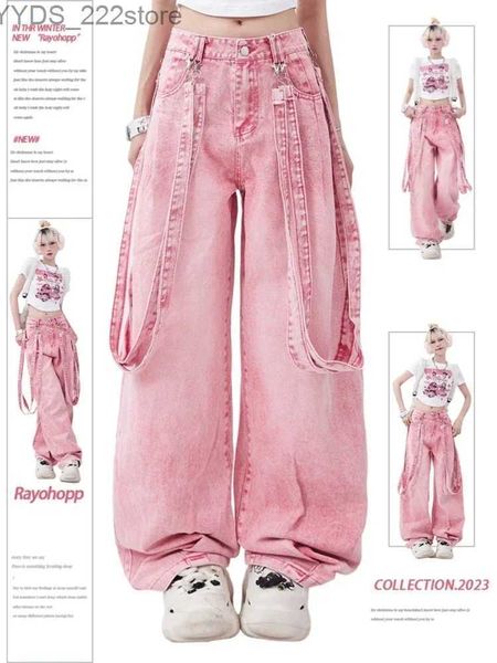 Jeans femminile adagirl rosa Y2K cargo jeans harajuku womens super grande cintura vintage gamba larga gamba in denim pantaloni dritti hip-hop coreani yq240423