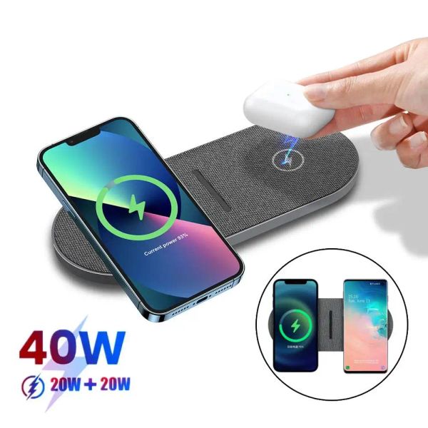 Şarj Cihazları 2 In 1 40W çift kablosuz şarj pedi iPhone 14 13 12 11 xs xr x 8 Samsung S22 S21 S20 AirPods 3 Pro Fast Charger Mat