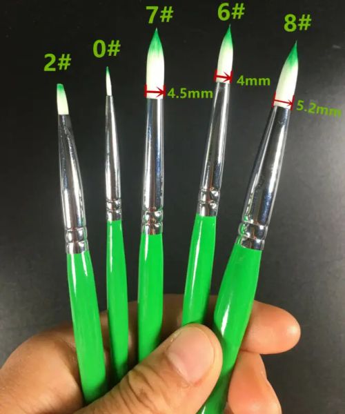 Model 5 PCS Dental Fırça Kalem Metal Porselen Toz Seramik Fırçalar Naylon Saç Yeşil