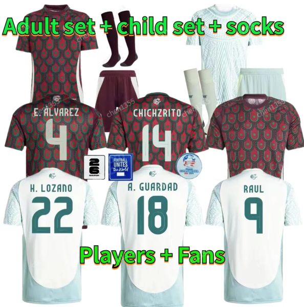 2024 Mexiko Soccer Trikotshaus Home Away Raulchicharito Lozano Dos Santos Club Football Hemd Kids Kit H.Lozano Men Sets Uniformen Fans Spielerversion Version