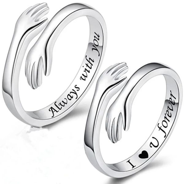 Bands Hände umarmen verstellbare gravierte Briefringe für Frauen Hochzeit Engagement Ehepaar Ring Jubiläum Muttertag Geschenk Designer Schmuck Schmuck