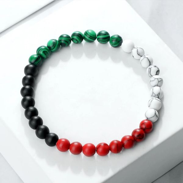 Fios países sinalizam miçangas coloridas pulseira de pedra natural palestina Árabe vermelho verde azul malaquita Bulbões patriotas jóias de Natal Presente de natal