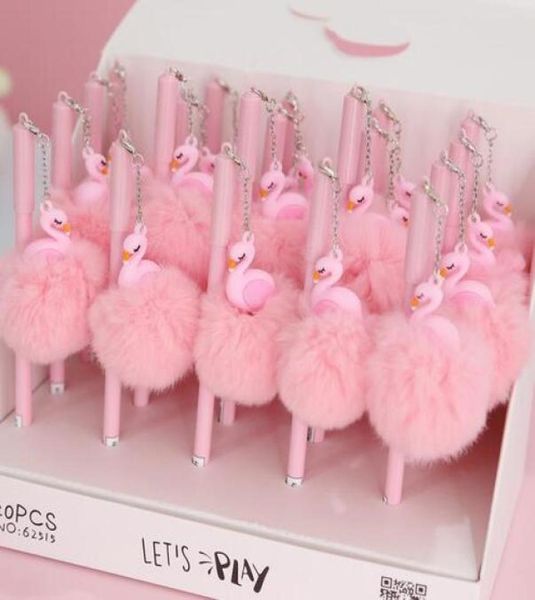 Pink Flamingo Gel Stift schöne Plüsch -Schwan -Stifte für Schule Schreiben Mädchen Geschenke Kawaii Neutral Stifte Schullieferungen Briefpapier GB4596059679