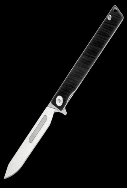Taglio di carta pieghevole tasca esterno Sostituire il bisturi 440c Blade G10 Handle da viaggio EDC Tool7083788