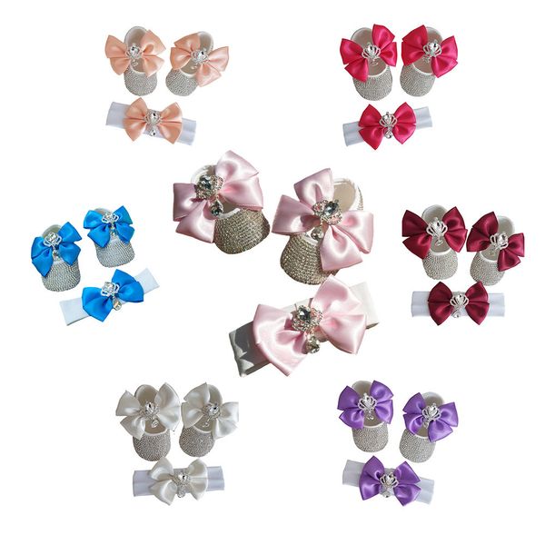 Collbling geboren 3 -teilige Geschenkset Luxus Babyschuhe Stirnband Schnuller Pink Lolita Crown Diamond Jewels Layette Farkly Ballet 220808