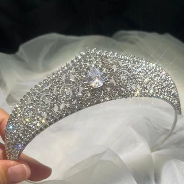 Gioieri Diezi Queenna Korean Drop Drop Silver Colore Tiara Bridal AAA Zircon Crown Women Girls Wedding Princess Party Capello Aiestro Gioielli