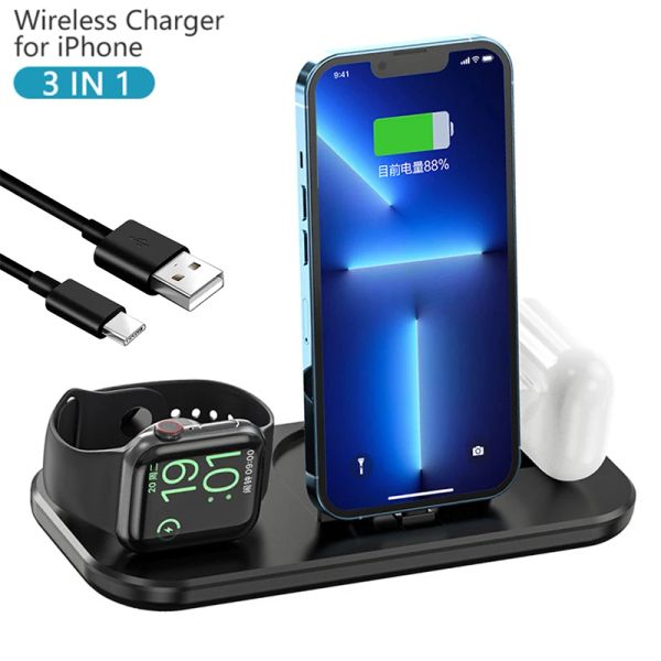 Chargers Fast Wireless Charger 3 in 1 stazione dock di ricarica per iPhone 14 13 12 11 Pro XS Max Plus per Apple Watch 8 7 6 SE 5 AirPods Pro