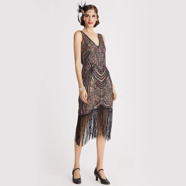 Vestidos casuais vestido de flapper feminino feminino vintage gatsby gatsby rugindo mulheres 20s