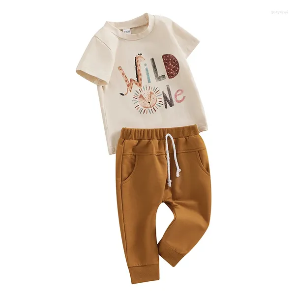 Set di abbigliamento per bambini con outfit di 1 ° compleanno selvaggio una maglietta animale a maniche corte