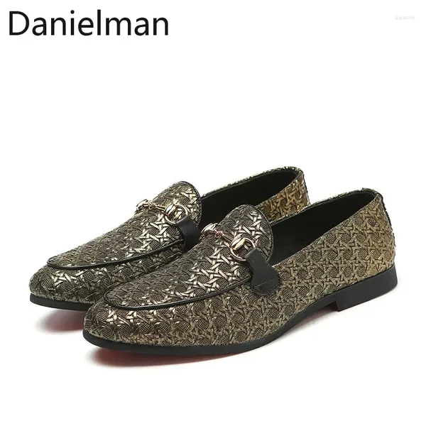 Sıradan Ayakkabı Danielman Luxury Erkekler Altın Timsah Desen Deri Loafers Moda Partisi Çalışma Düğün Nefes Alabilir Erkek Sürüş