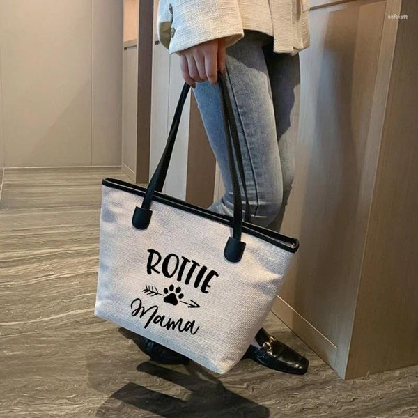 Alışveriş Çantaları Rottie Mama Dog Lovers için Basılı Hediye Tuval Tote Çanta Omuz Müşterisi