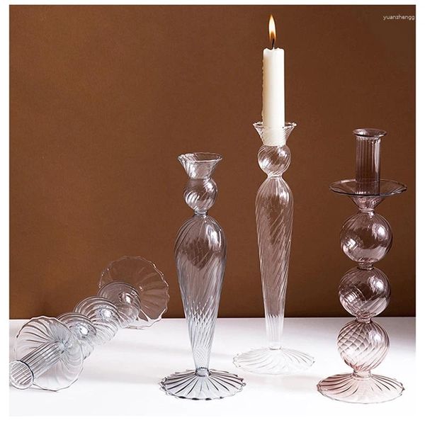 Titulares de vela Titular de vidro para decoração em casa Candlestick Romantic Candelabros Nordic Stand Wedding