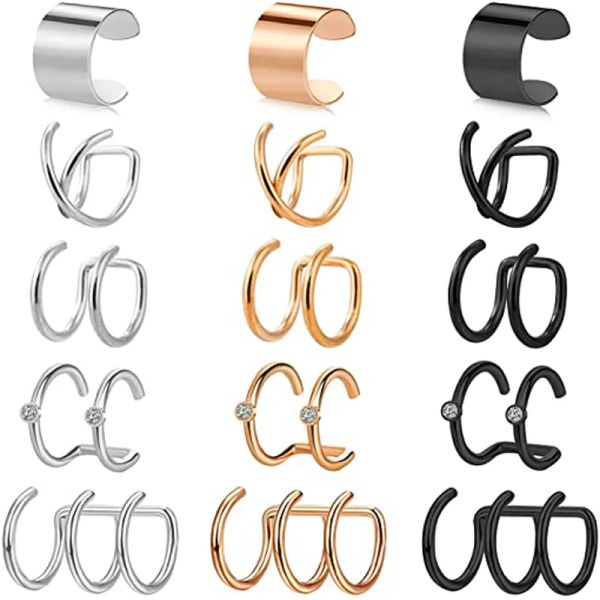 Ohrringe 1pcs/15 Stcs Edelstahl Ohrmanschette Helix Knorpelclip auf Wrap Ohrringe gefälschte Nasenring nicht mildere verstellbare Männer Frauen Frauen