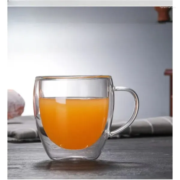 Тумблеры нагревают устойчивые к домашнему соку молоко кофейное чашка круглой формы яйца Прозрачная изолированная чай с двойным стеклом высокий боросиликат