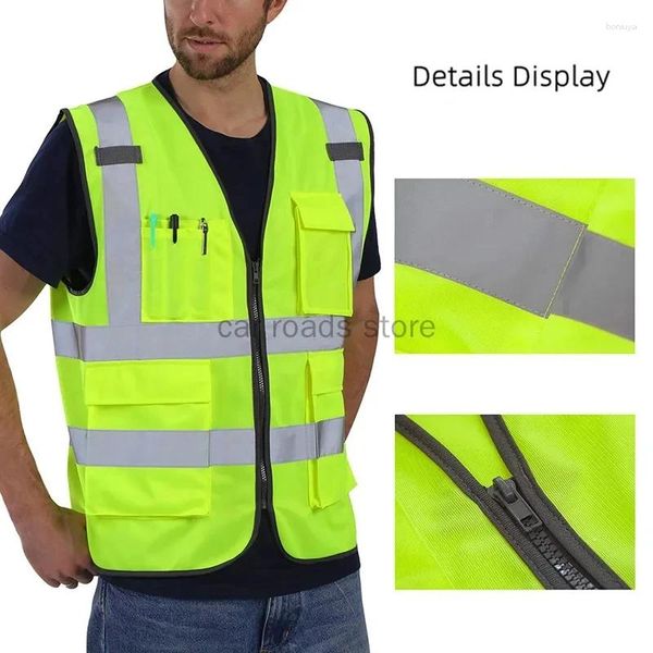 Vesto de segurança refletivo de roupas de automóvel Logo verde personalizado xxxl Sinal fluorescente de jaqueta de trabalho para homens mulheres