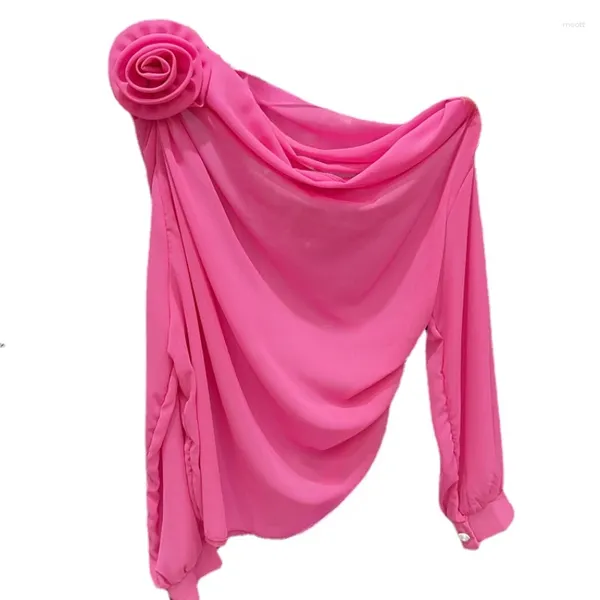 Camicette da donna camicetta di chiffon a maniche lunghe per donne primavera estate sexy spalline sottile chic fiore guscio di fiore topas topas