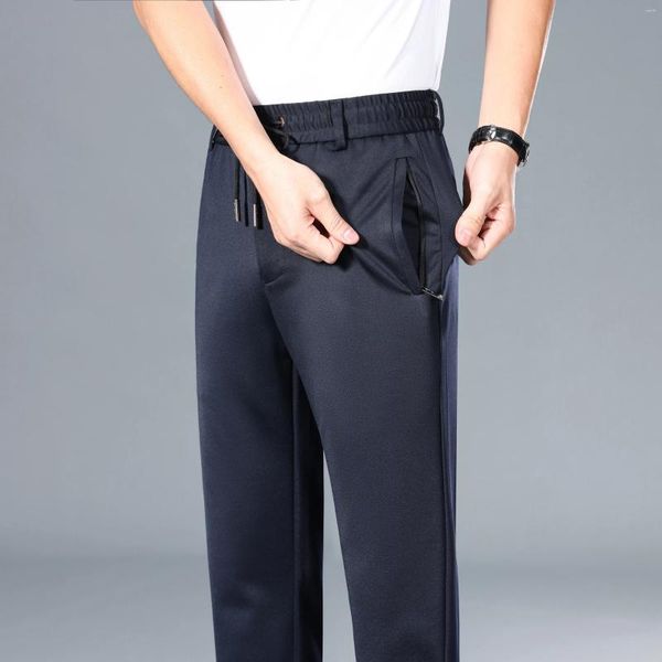 Calça masculina masculino marinho preto azul cinza calça smart smart calças casuais com cordão de cordão ajustável Design de gola elástica