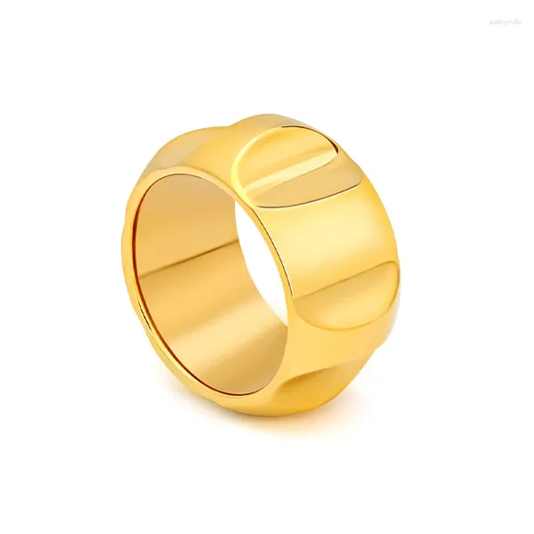 Küme Yüzük Kadın Dalgalı Geometri Minimalist Yuvarlak Yüzük 18k PVD Gold Street Moda Takı Düğün ve Nişan Damağı