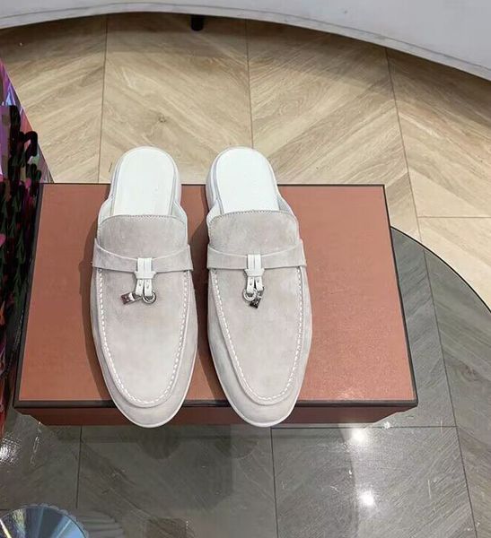 2024 Erkekler Sıradan Lp Slipper Loafers Mules Flats Tahliler Yürüyüş Düz Babouche Piana Loafers Yaz Yürüyüşü Açık Moda Yürüyüş Düz Beyaz Pembe Loro Ayakkabı Kutusu