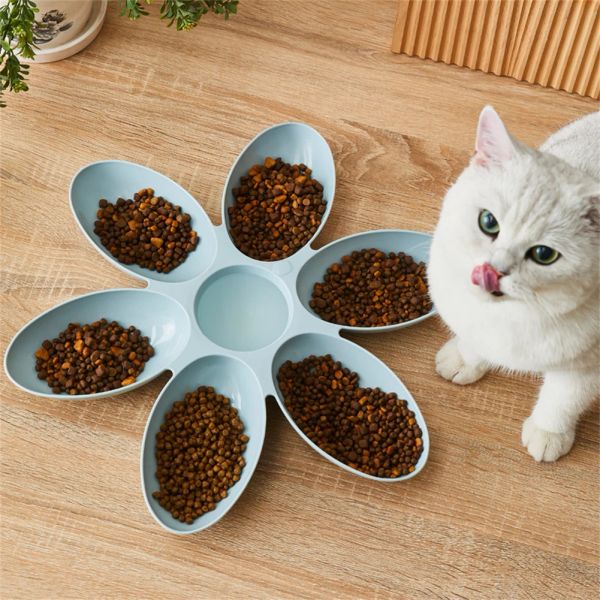 Besleyiciler 6in1 Pet Kaseler Yaratıcı Kedi Besleyici Köpek Köpek Yavru Yemek Kasesi Yavru Kedi Besleme Assetss Petal Çok Hitim Çiçek Şekli Plastik Kaseler