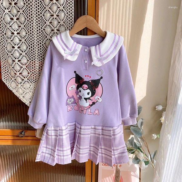 Vestidos de menina crianças vestido para garotas uma peça de veludo de inverno estilo colégio estilo cartoon fofo roupas casuais