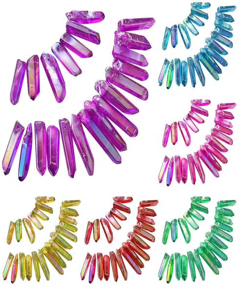 15pcs Titanium Clear Quartz Pingente Natural Crystal Wand Point Rough Reiki Healing Prism Charms Charms Craft96897774