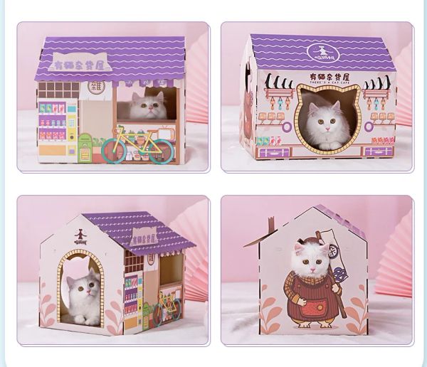 Toys Cat House Cat Stratching Post Bed Bory Toy Cat Scratcher Rascador de papelão para gatos Katten Scratch Board