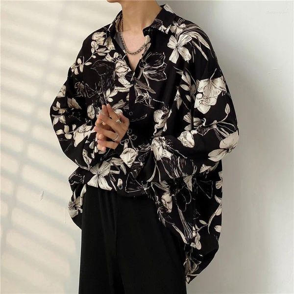 Camicie casual da uomo camicia floreale estiva maschile stampato in seta ghiaccio streetwear sciolte da uomo a maniche lunghe hawaiano m-3xl