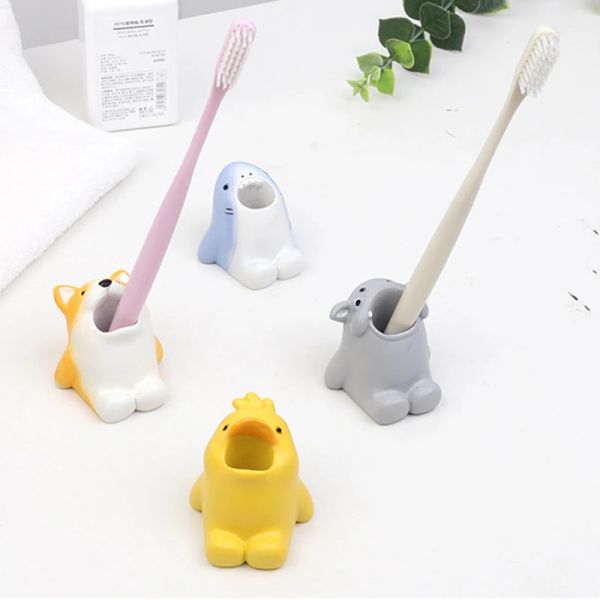 Köpfe 1PCS Animal Zahnbürstenhalter Badezimmer Cartoon Harzhalter Behälter Organizer Schöner Modell Hai Dekoration Zubehör