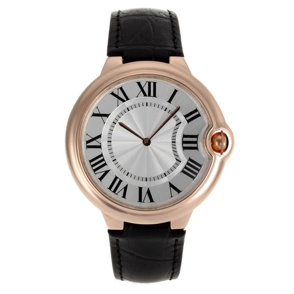 Мужчины 46 -мм дизайнерские часы высококачественные Quartz Движение Roman с черной кожа