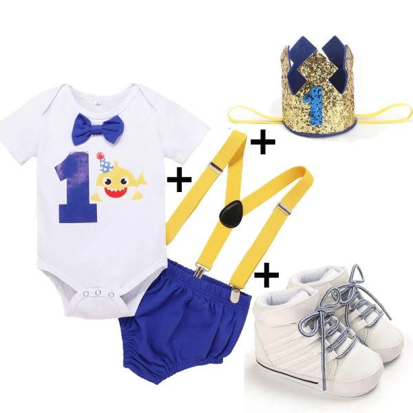 Sets Baby Boy Kleidung Set Cake Smash 1 Jahre alte Hai -Outfit Kind und Jungen zum ersten Geburtstag zum Fotografieren