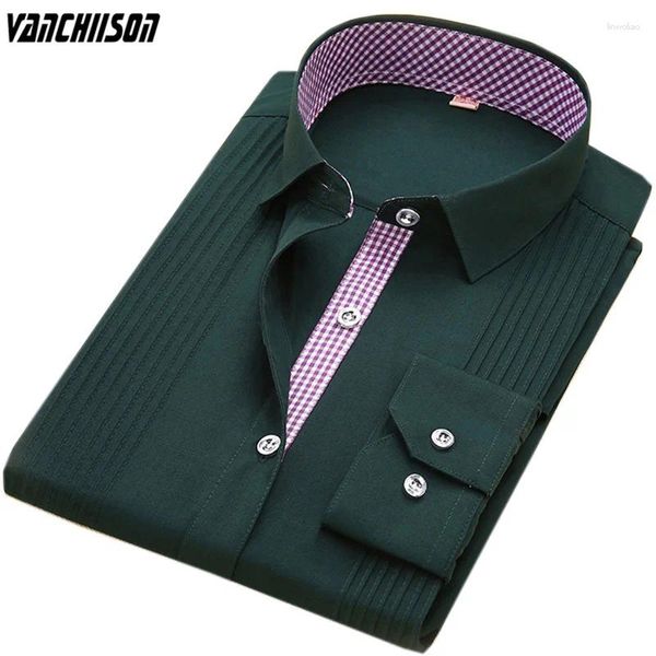 Camisas de vestido masculinas camisa de marca de marca para a primavera de festas de verão smoking smoking de manga longa verde escuro 40% algodão plus size 100kg 00488